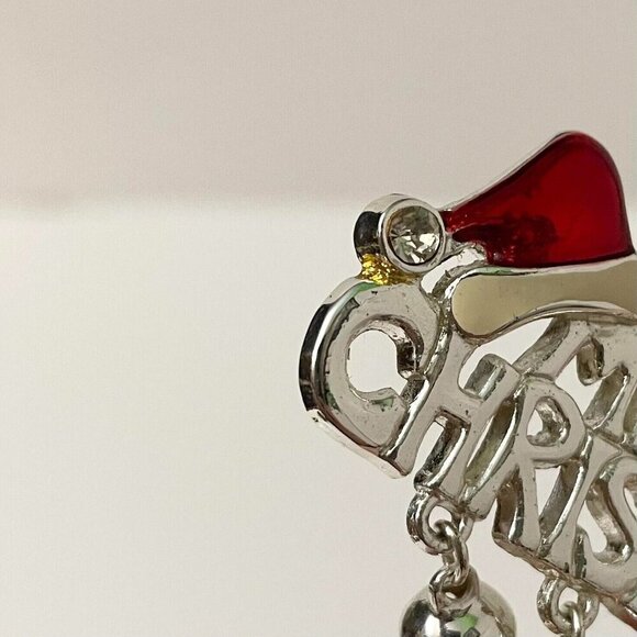 Vintage Merry Christmas Brooch Jingle Bells Pin - Picture 5 of 15